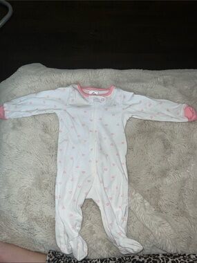 Gerber White Footed One-Piece with Pink Heart Print